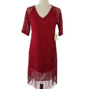 Emma & Michelle Red Lace Overlay Fringe Hem Dress NEW Size Small